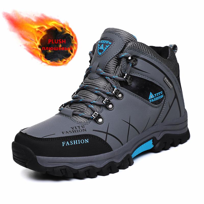 Winter Boots for Men Fashion Casual High Quality Leather Sneakers Non-slip Hiking Boots Outdoor Waterproof Snow Boots Plush Warm