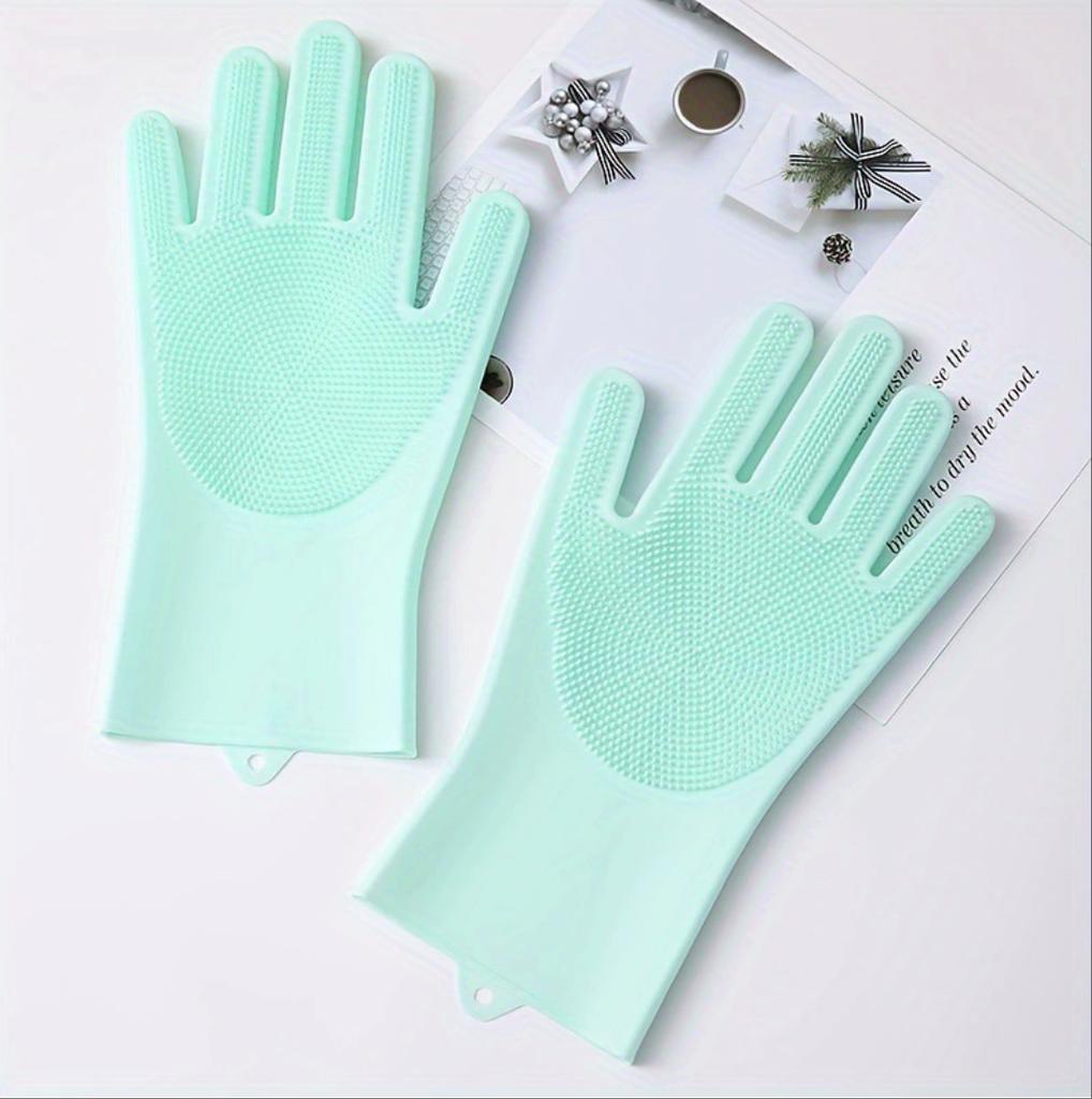 A Pair Dishwashing Gloves Kitchen Silicone Cleaning Gloves Magic Dish Washing For Household Scrubber Gloves