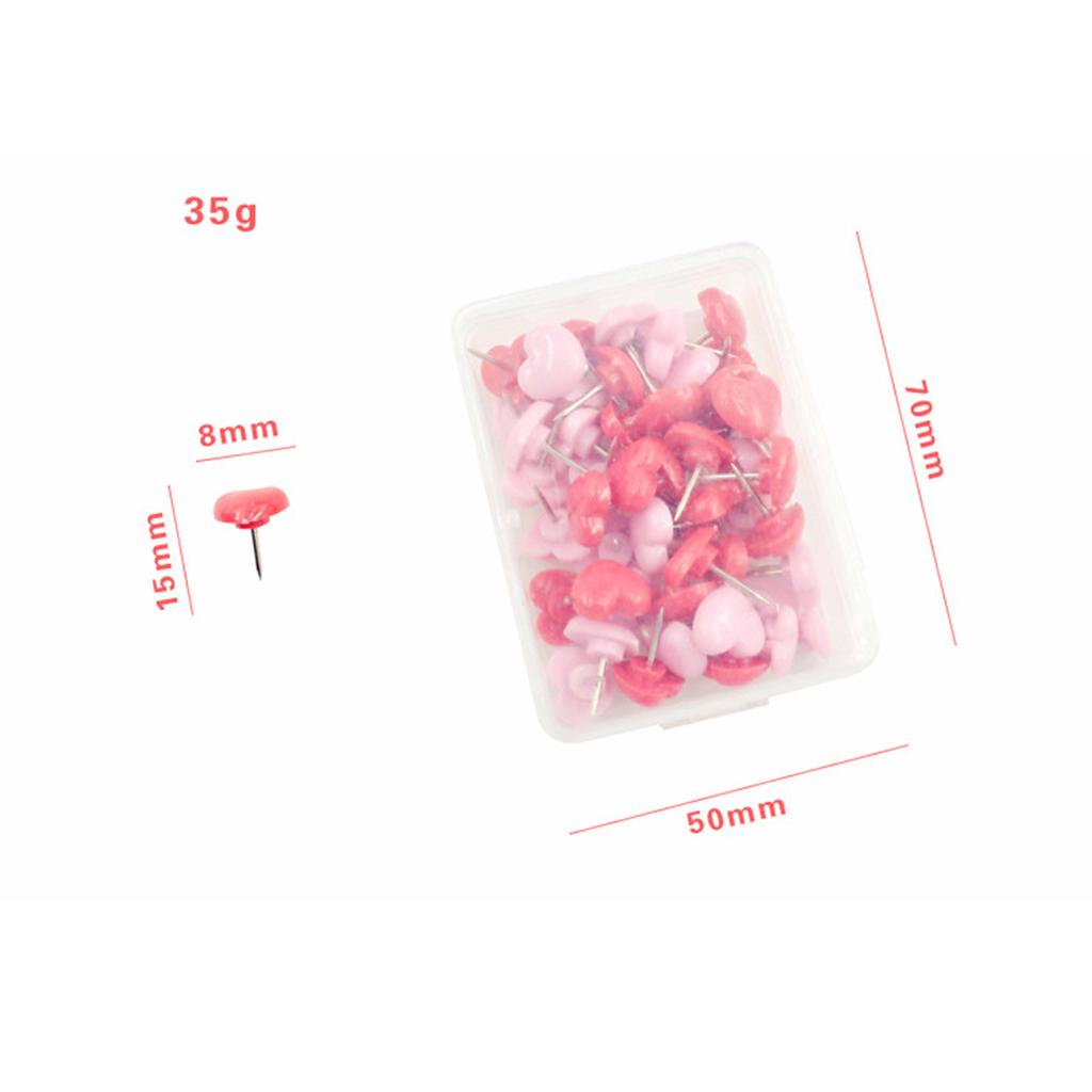 50pcs Heart Shape Head Push Pins Drawing Pins Thumbtack for Office Notice Board