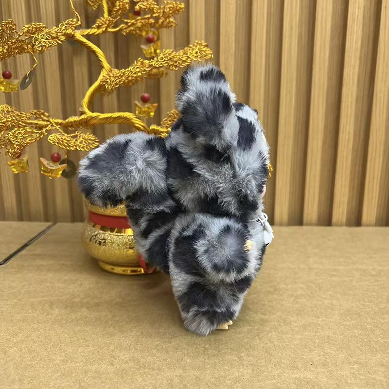 1 Pcs Cartoon Vinyl Leopard Print Doll With Tail Plush Keychain Toy Suitable For Bag Keychains Pendant