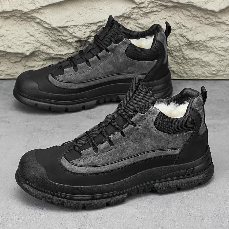 Heren Laarzen vetersluiting Brits Casual Platform Leren Laarzen Heren Zwart Motorlaarzen Winter Comfortabel Warmhouden Heren Enkellaarsjes