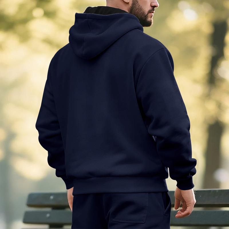 Men's Plus Velvet Solid Color Casual Sports Hoodie for Fall/Winter