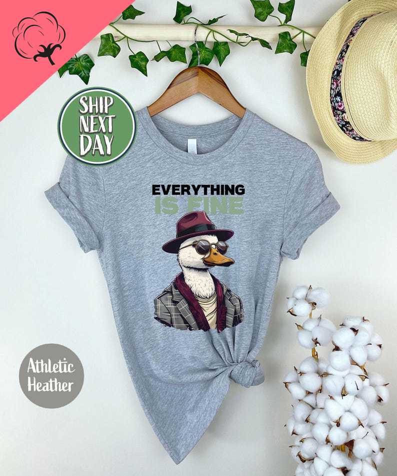 

Everything Is Fine Duck with Vintage Tshirt Funny Gift Duck Lover Fun Saying Introvert Cute Unisextal Tee Im Fine Tee Cotton Tops 4XL