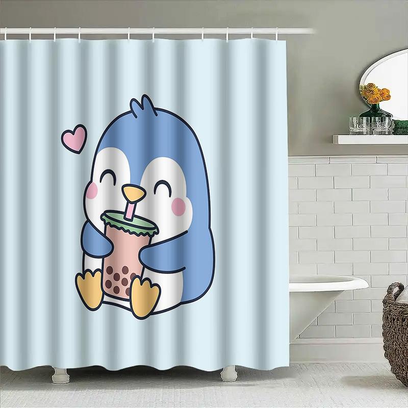 Cute Boba Tea Shower Curtain Anime Kawaii Bubble Tea Decor Bathroom Set Japanese Style Home Decor Trendy Room Aesthetic Gift