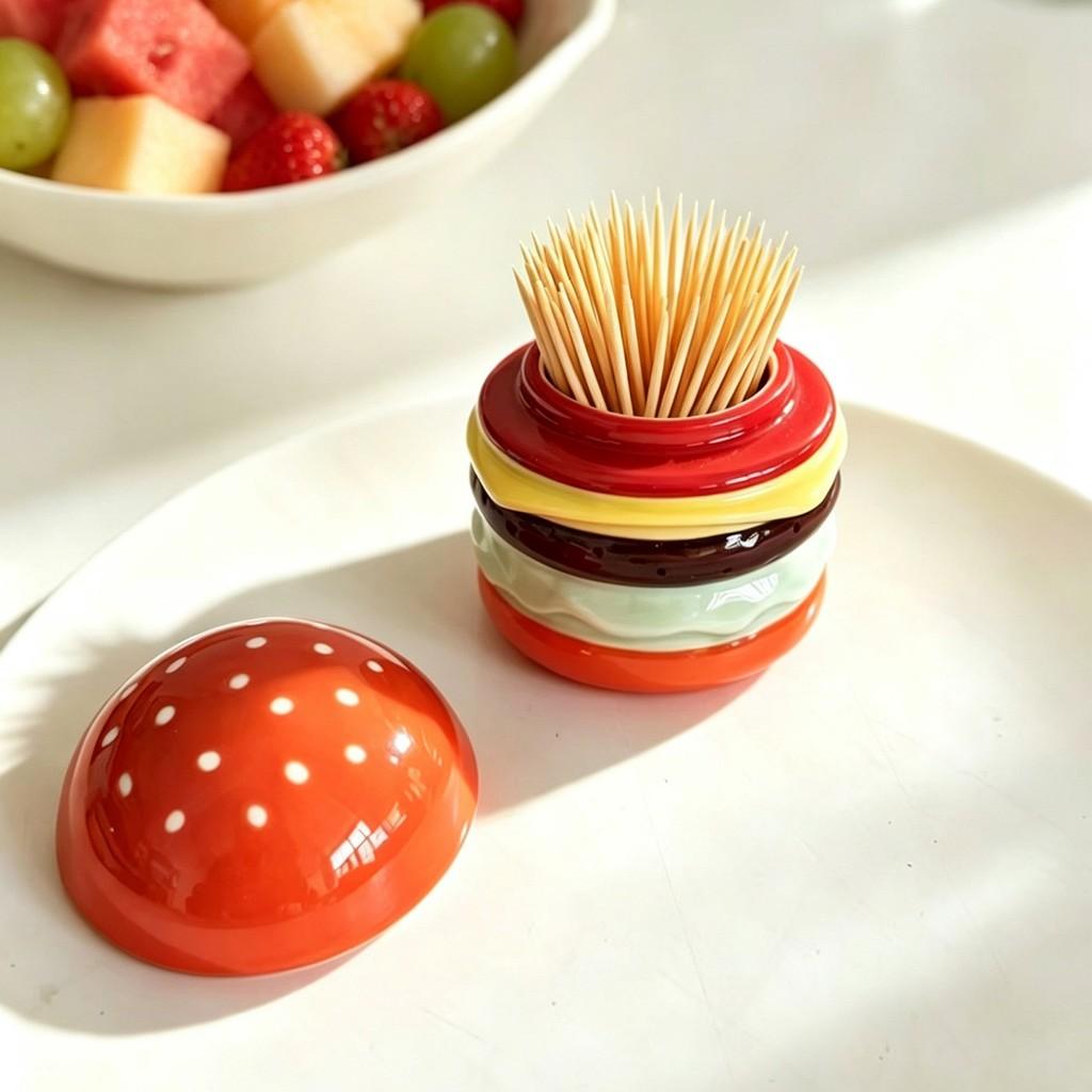 Creative Hamburger Shape Ceramic Toothpick Holder With Dustproof Storage For Home Use