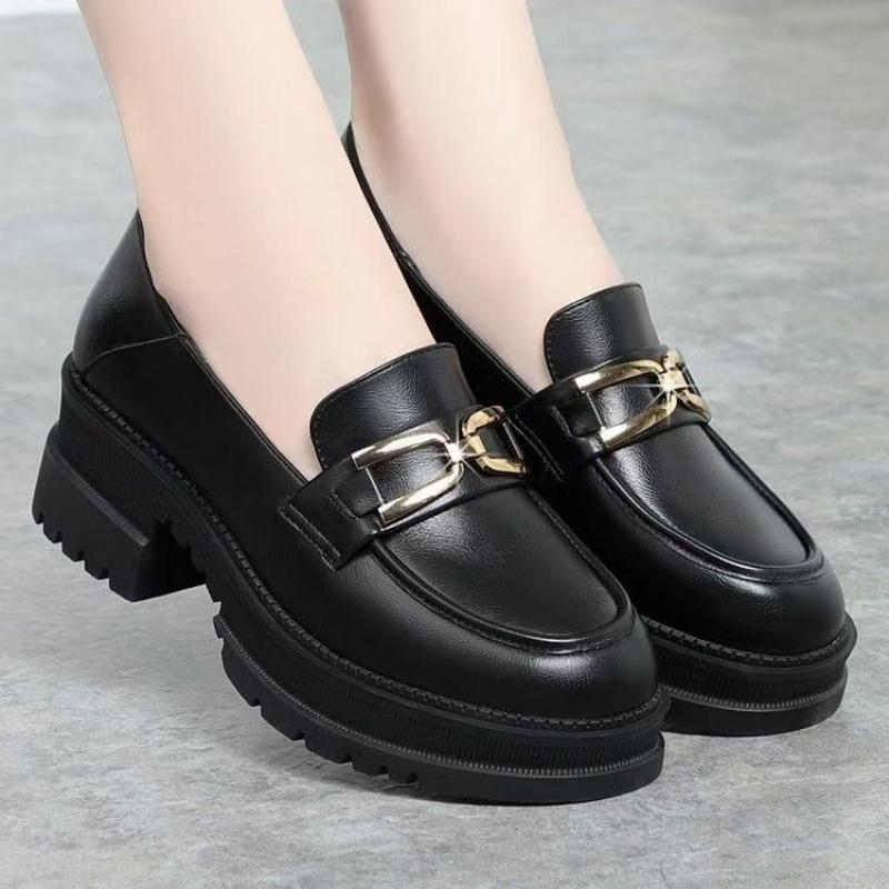 2025Autumn New Loafers for Women Thick Low-top ShoesPUDeep Mouth Round Toe Slip-On Casual Non-Slip Single Shoes