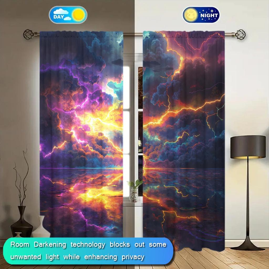 2 Panels Cool and Stunning Lightning Pattern Window Curtains    Half Blackout Suitable for Artistic Home Decorative Curtains
