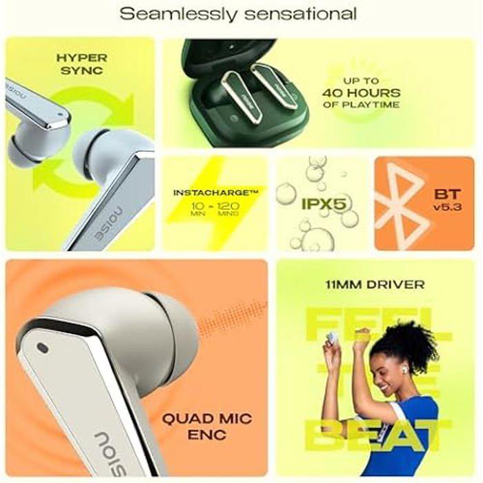 Noise Buds N1 Écouteurs Intra-Auriculaires sans Fil avec Finition chromée, 40 Heures de Lecture, Quatre micros avec ENC, Latence