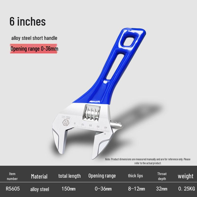 Short Handle Large Opening Adjustable Multifunctional Wrench for Bathroom