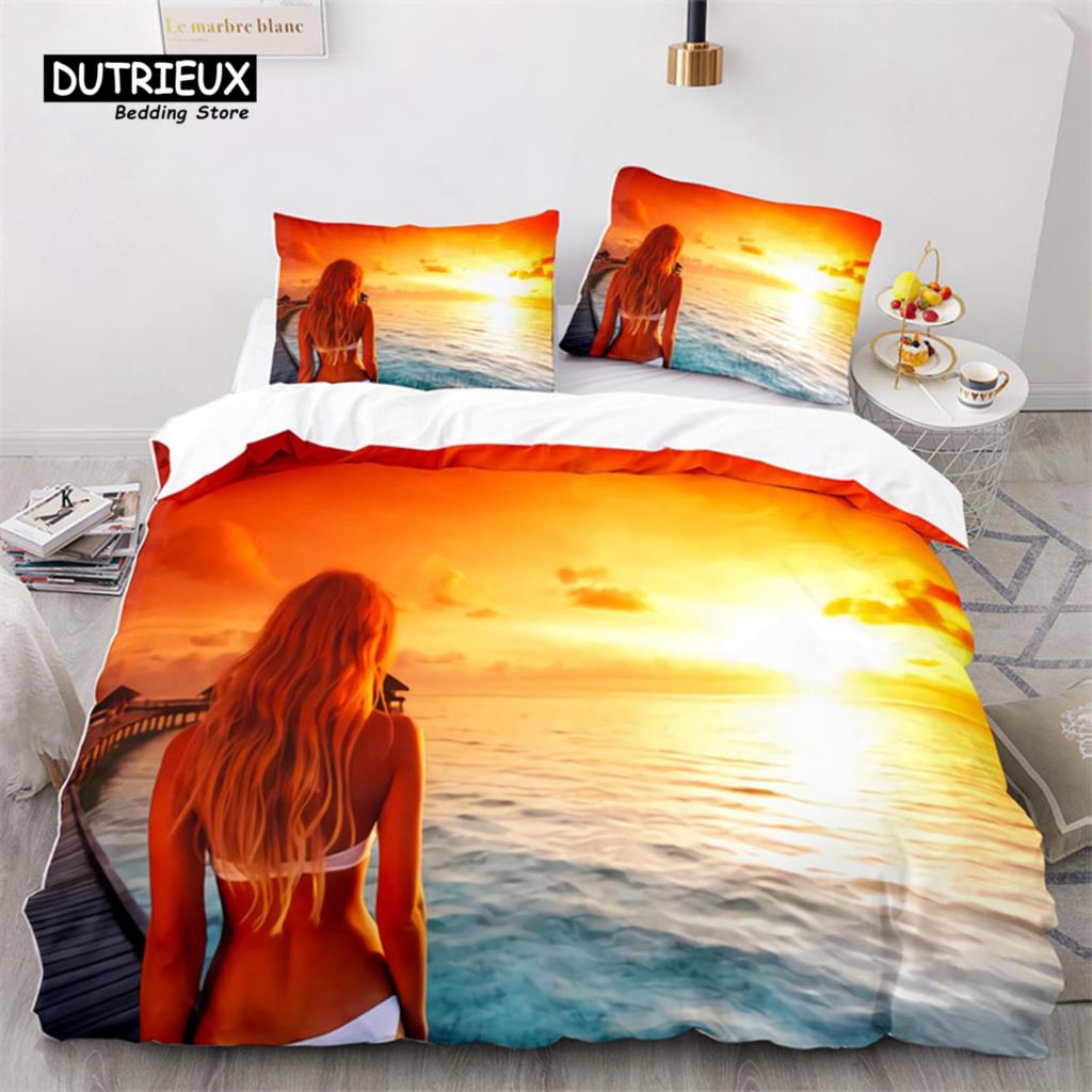 Ensemble de Literie Bikini Beach Fille Fesses Sexy Housse de Couette Microfibre Vacances à Hawaï Paysage Housse de Couette King Twin Pour Garçon Fille