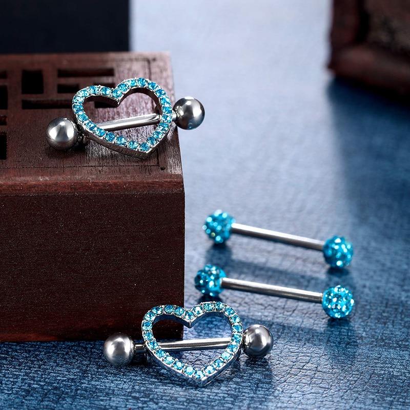 Surgical Steel Heart Nipple Piercing Rings Sets 14G Crystal Tongue Ring Nipple Barbell Lot Sexy Piercing Nipple Body Jewelry