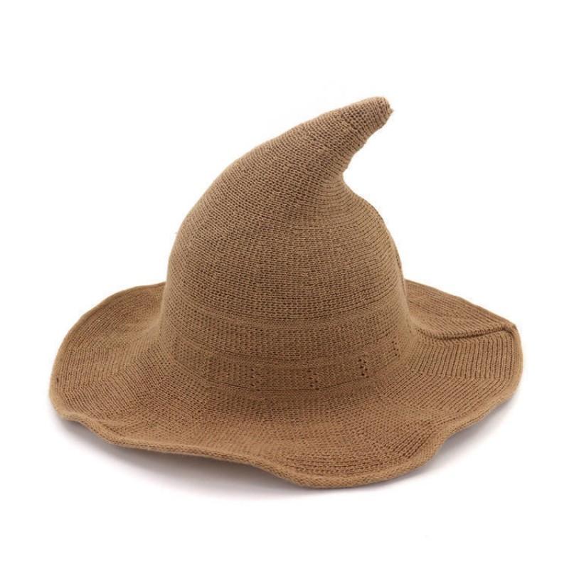 Faltbarer Strick-Hexenhut Halloween Kostüm Party Kegelspitze Breiter Rand Damen Accessoire In Mehreren Farben