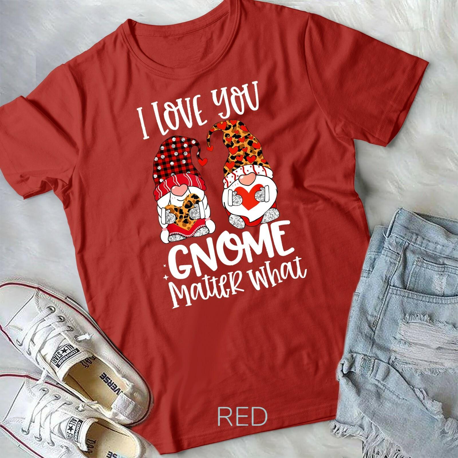 I Love You Gnome Matter What Buffalo Plaid Valentine Day Unisex T-shirt XXL