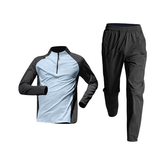 

2 шт./комплект Чоловічий швидковисихаючий фітнес-костюм Футболка на напівблискавці Брючний комплект Спортивний одяг для легкої атлетики Дихаючий спортивний одяг для бігу на велосипеді L синій