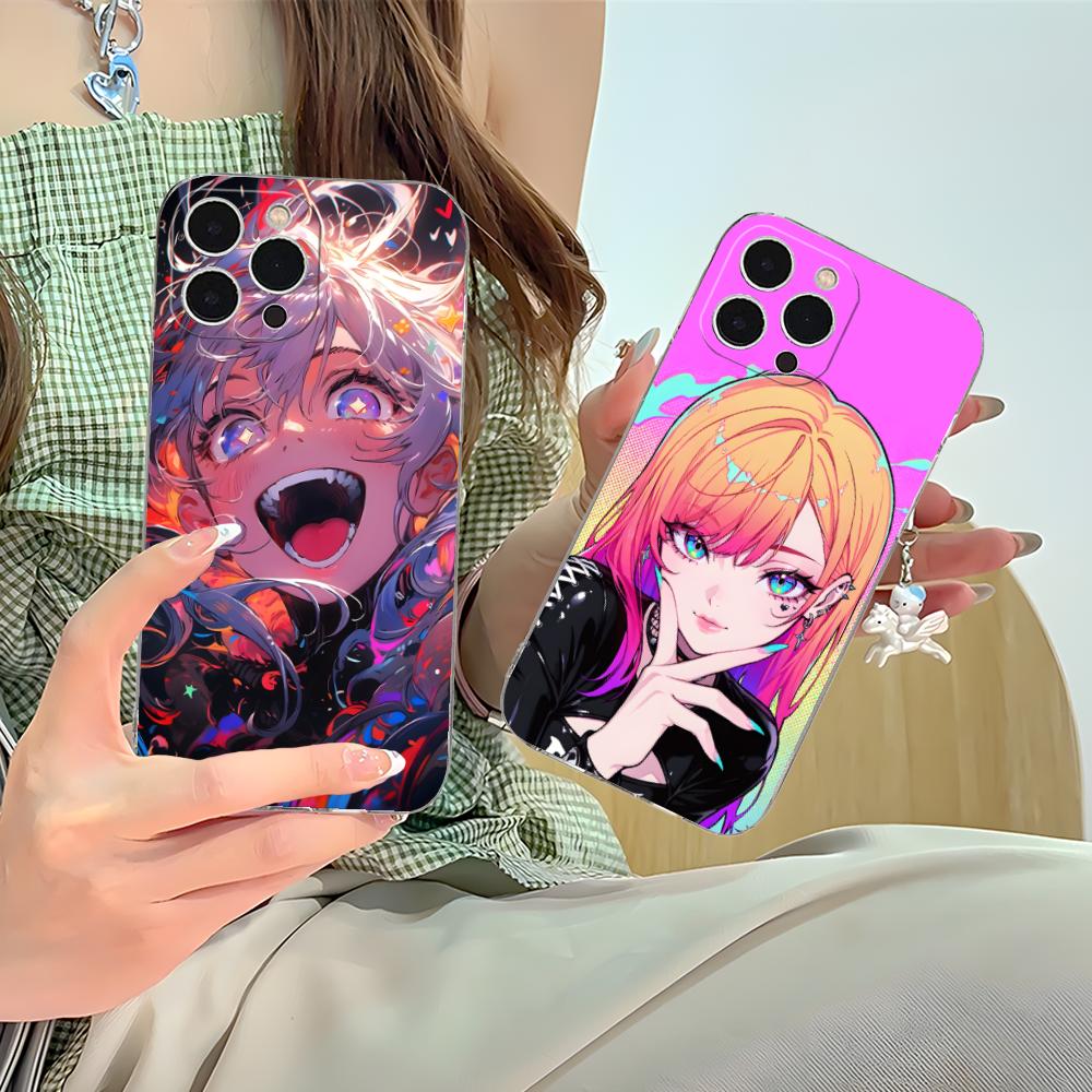 Anime Punk Girl Phone Case for iPhone 16 15 14 13 12 11 X XR XS 8 6 Pro Max Plus Mini Clear Colour Protective Cover Cellphones