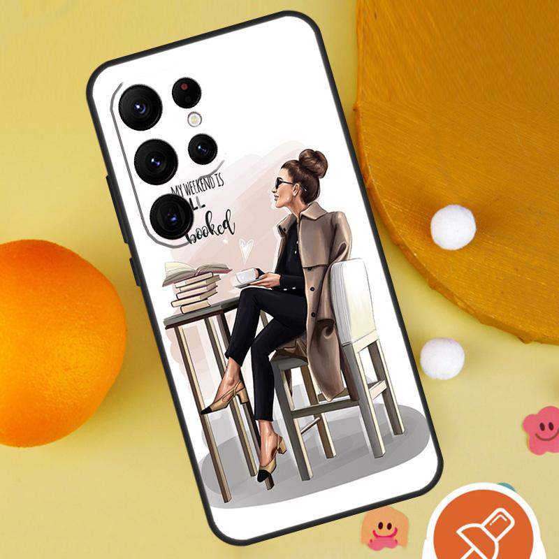 Princess Female Boss Coffee Case For Samsung Galaxy S25 Ultra S24 S23 S22 S21 Ultra S9 S10 S20 Plus S24 FE Funda Cover
