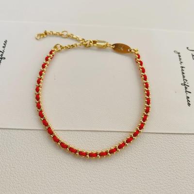 Men's Black Thick 18k Gold Plated Red String Bracelet – Queen Chang Inspired, National Trend Style.
