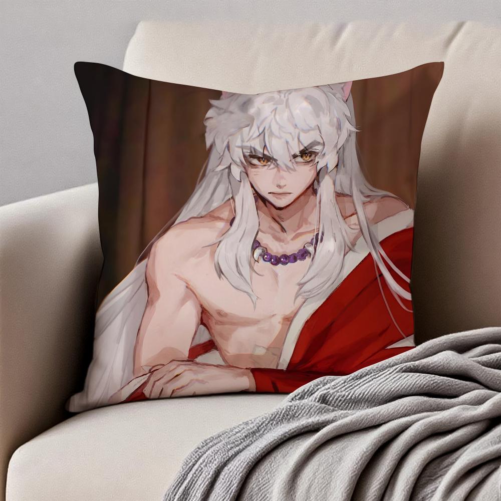 Classic Anime IInuyasha Cushion Cover Pillowcase Antidustmite Invisible Zipper Short Plush Sofa Cushion