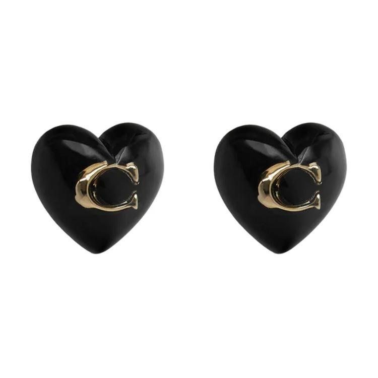 Coach Logo Brass Earrings Women earrings Black 37422706GLD001 Basic Packaging-Box Not Included,F,Black