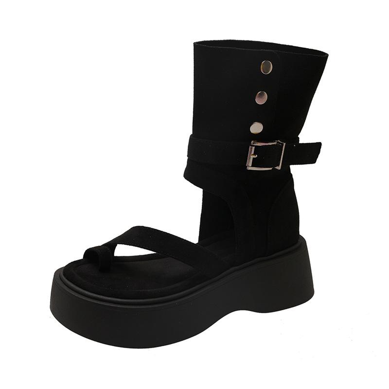 Vintage thick-soled Roman cool boots for women's 2025 summer new fashion set-toed high-top sandals heightened zipper short boots