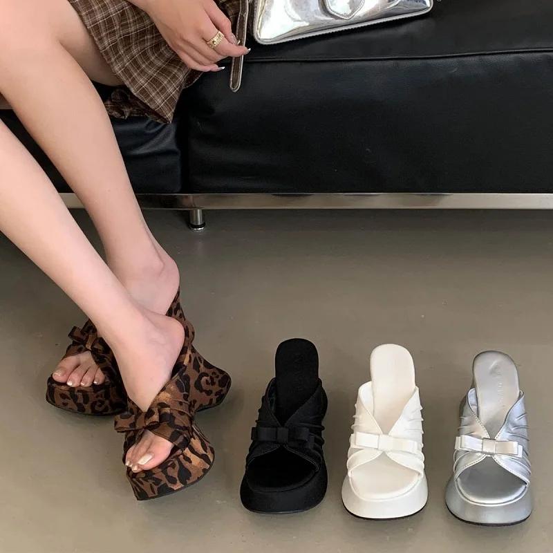 Fashion Fashion Slippers for Women New Design Pleated Butterfly-knot Party Shoe Platform Wedge Women Sandals Fashion Open Toe High Heels
