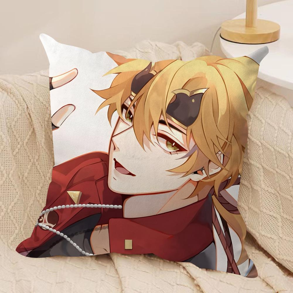 Thoma Genshin Impact Cute Cushion Cover Silky Short Plush Invisible Zipper Dustproof Sofa Pillow Case For Home Decor