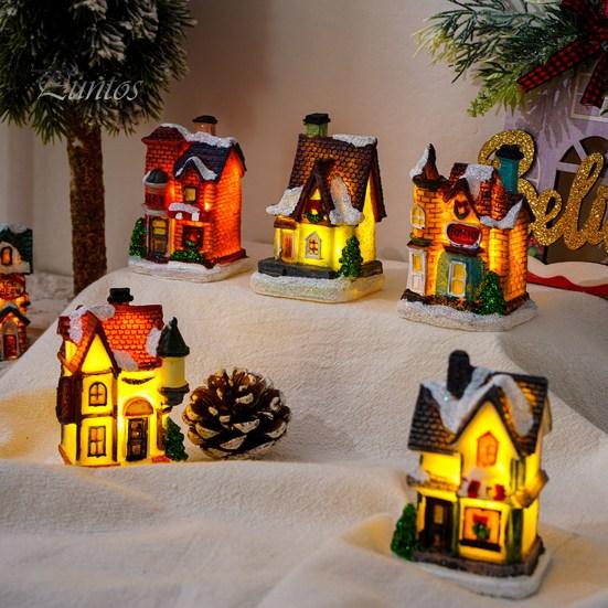 Weihnachten glühende Haus Ornament romantische warme Beleuchtung Harz Handwerk Desktop LED schneebedeckte Haus Dekoration Figur Statue Festival Geschenk