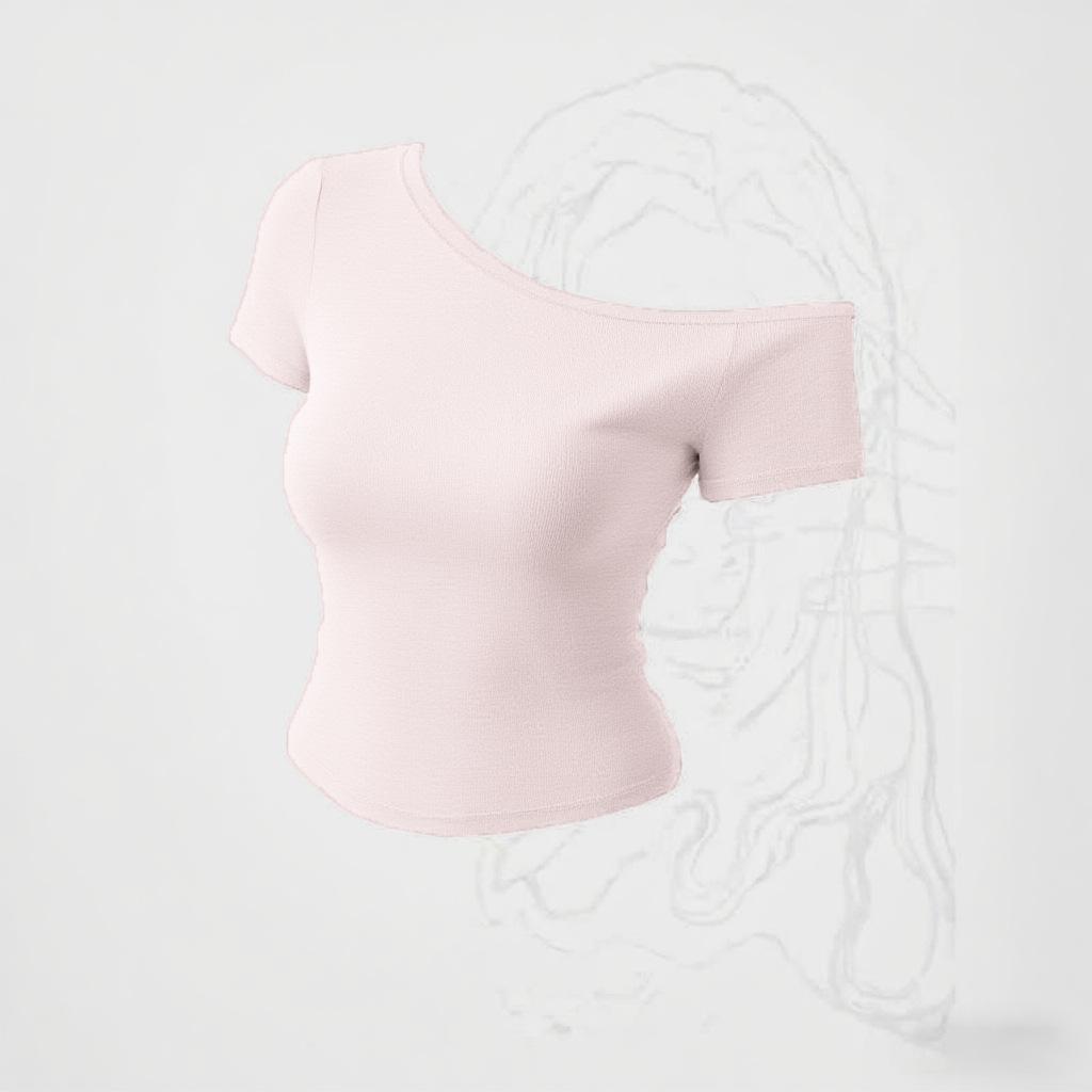 Rippstrick Baumwolle Sommer Off-Shoulder Damen Slim Fit Body Sommer Kurzarm T-Shirt Damen Sexy Basic T-Shirts Koreanischer Chic