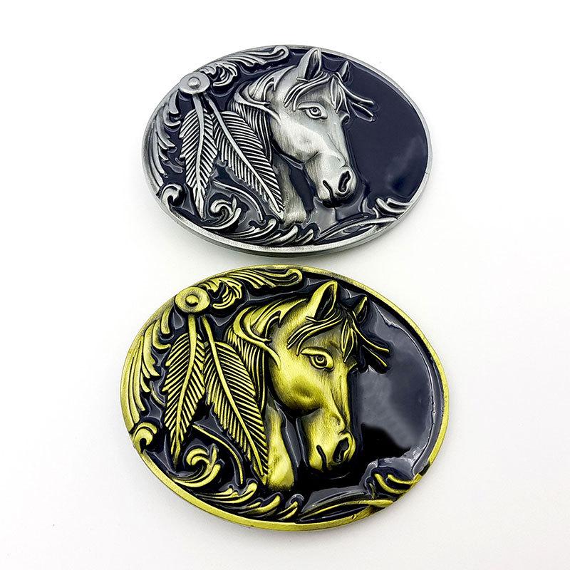 Western Black Glaze Gold Horse Head Oval Belt Buckle - Hot Selling!