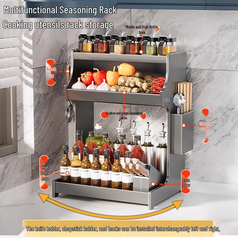 3-Tier Kitchen Countertop Spice & Knife Rack
