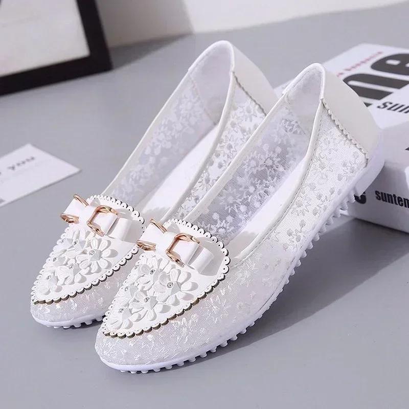 Modeschuhe für Damen 2024 Atmungsaktive Damen-Ballerinas Sommer Mesh Slipper Flache Schuhe Applikationen Schleife Weiche Sohle Slipper Damenschuhe