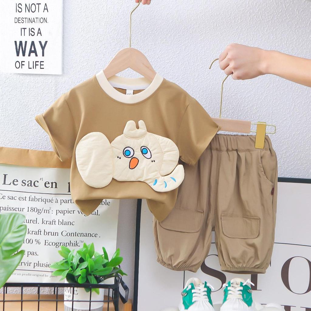 Summer Cartoon T-Shirt & Shorts Set for Infants and Toddlers - Boys' Cute Round Neck Outfit