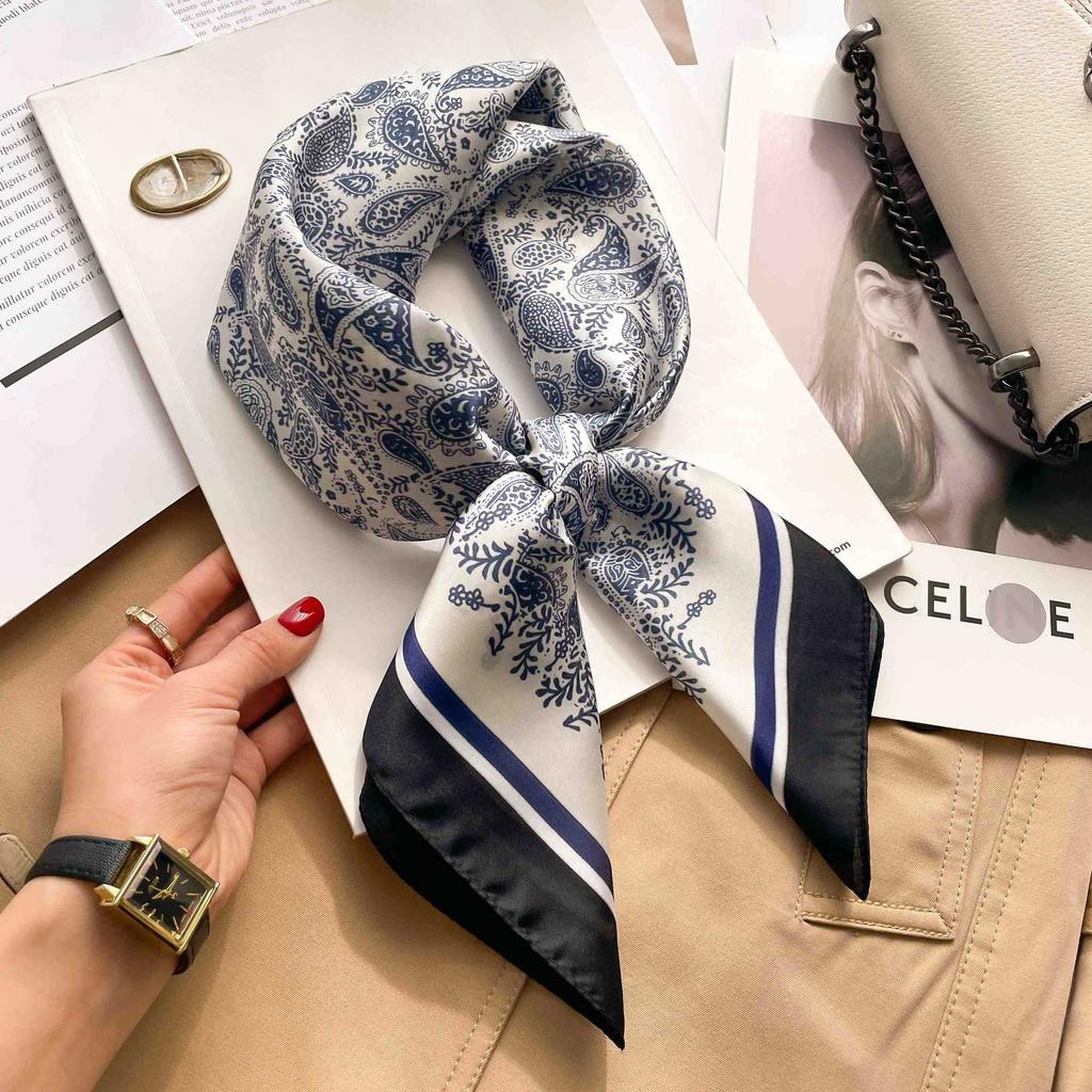 70cm Silk Square Scarf Women Luxury Floral Print Kerchief Soft Satin Hairband Hand Bag Ribbon Foulard Hijab Neckerchief Headband