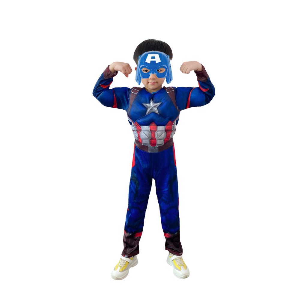 Captain America Superhero Costume for Kids, Role Play Outfit, Party Cosplay, Cool Print, Comfortable Fabric, Multiple Sizes