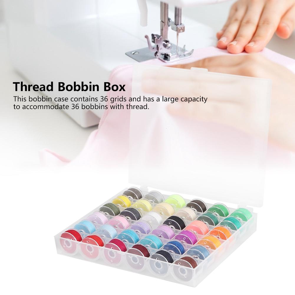 Transparent Bobbin Storage Box 36 Grid with Colorful Bobbin Thread Sewing Machine Supplies