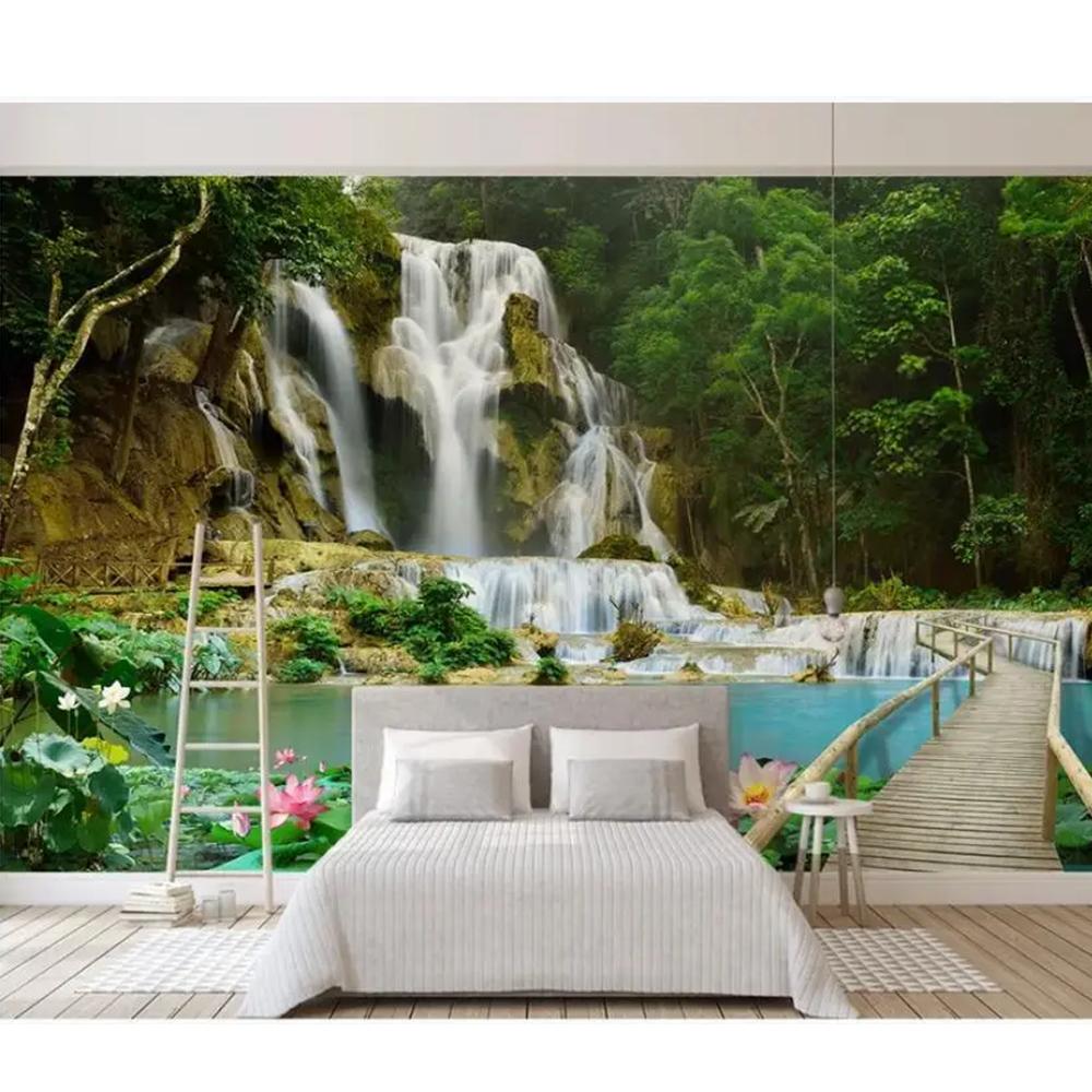 Mountain Small Bridge Water Waterfall 3d Scenery Home Decor Living Room Wallpaper
