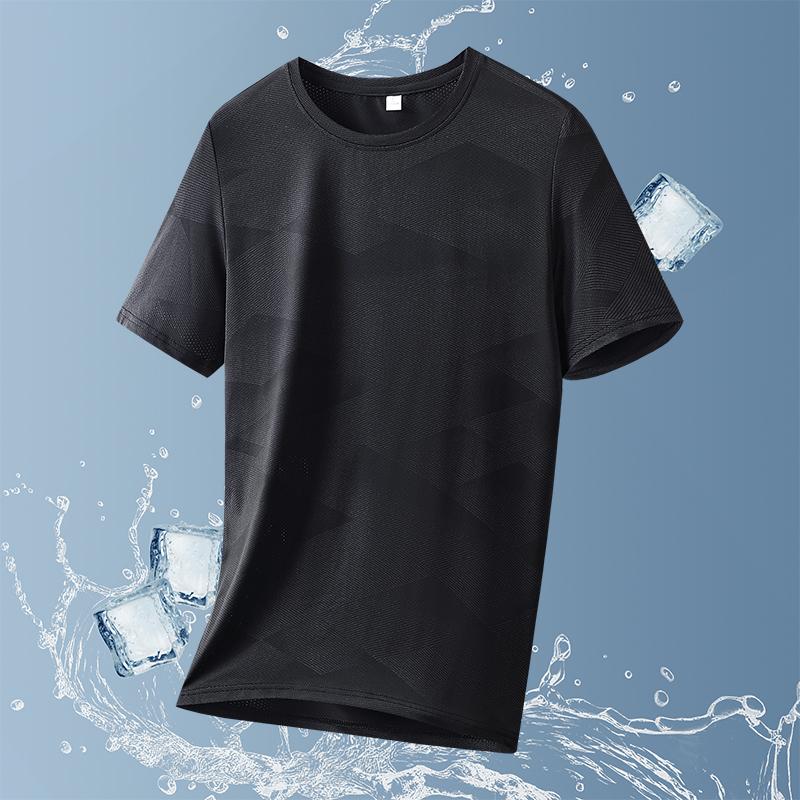 Camouflage Ice Silk Short-sleeved T-shirt Men's Thin Loose Quick-drying T-shirt Running Sports Elastic Men's Top Large Size