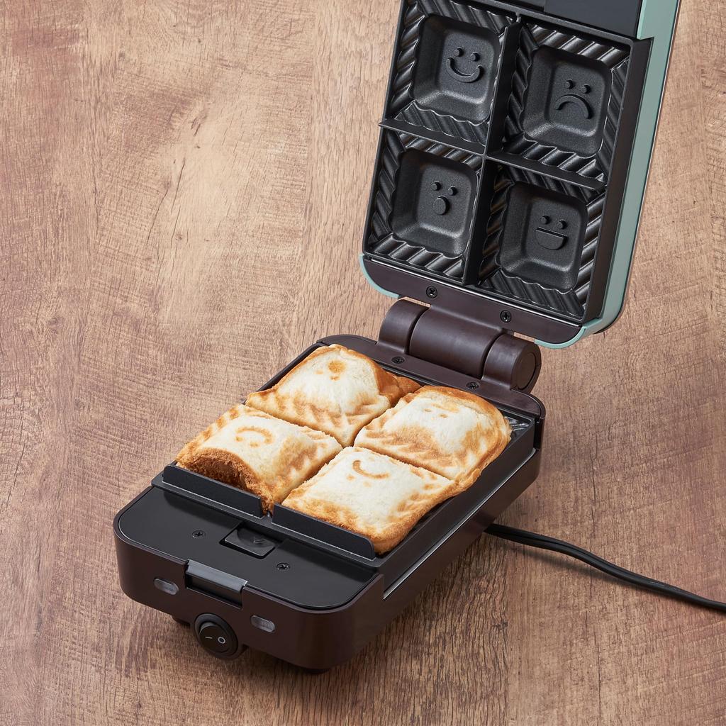 Viertel-Heißsand-Maker, Mini, Größe 5 x 5, Größe 4, Unterteilung, austauschbare Platte, 2-Wege-Snack, Retro, süß [Toffy] K-HS6 (Blasses Aqua) Viertel/Standard K-HS6-PA