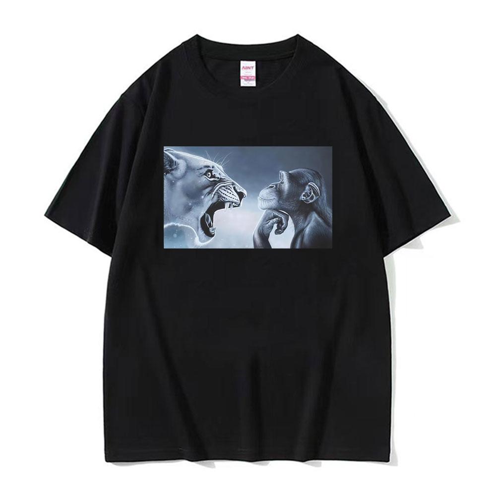 

Funny Rage Bait Lion Monkey Meme Graphic T-shirts Men s Women Fashion Summer Street Shirt Oversized Loose Short Sleeves T Shi... S разноцветный