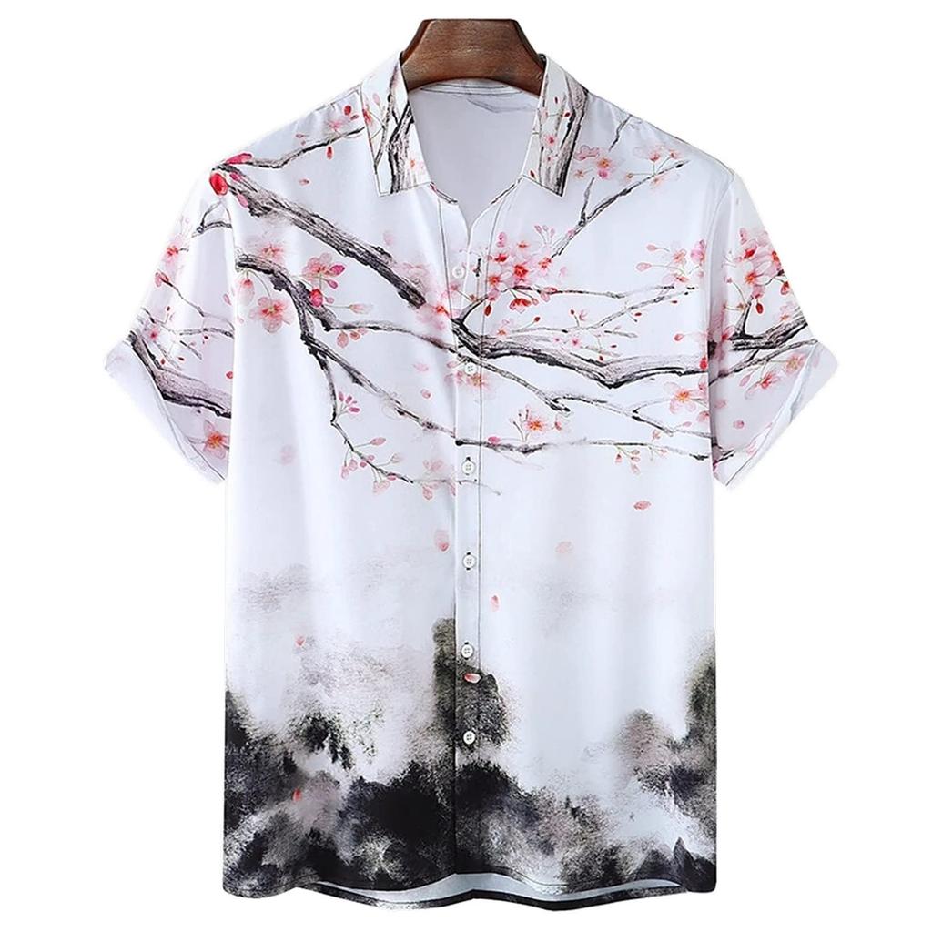 Men's Summer Designer Shirt 3D Ancient Style Plum Blossom Print Hawaiian Shirt Short Sleeve Floral Fashion Retro