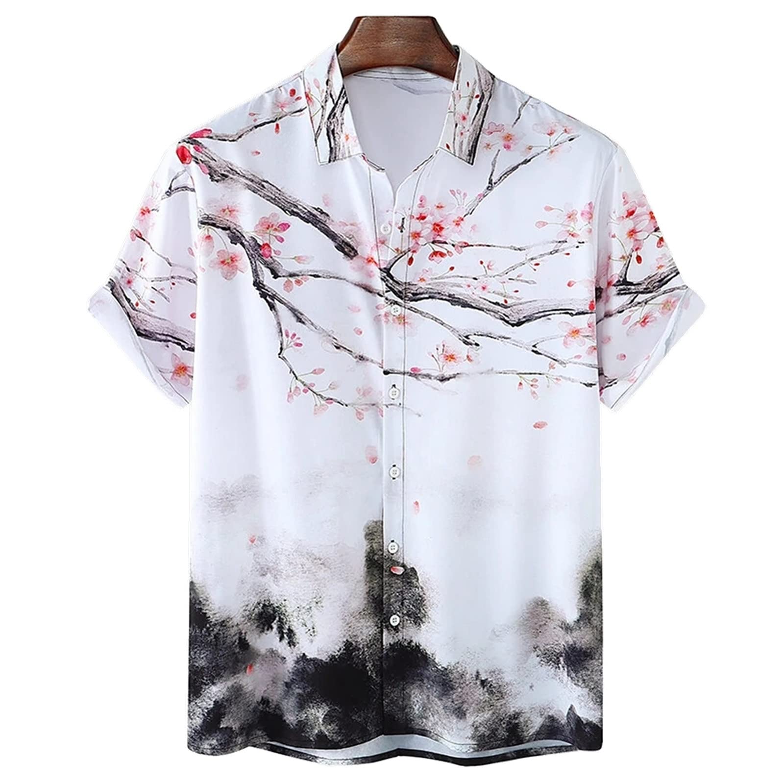 

Мужская летняя дизайнерская рубашка 3D в древнем стиле с принтом цветущей сливы, гавайская рубашка с коротким рукавом, цветочная, модная, ретро 5XL