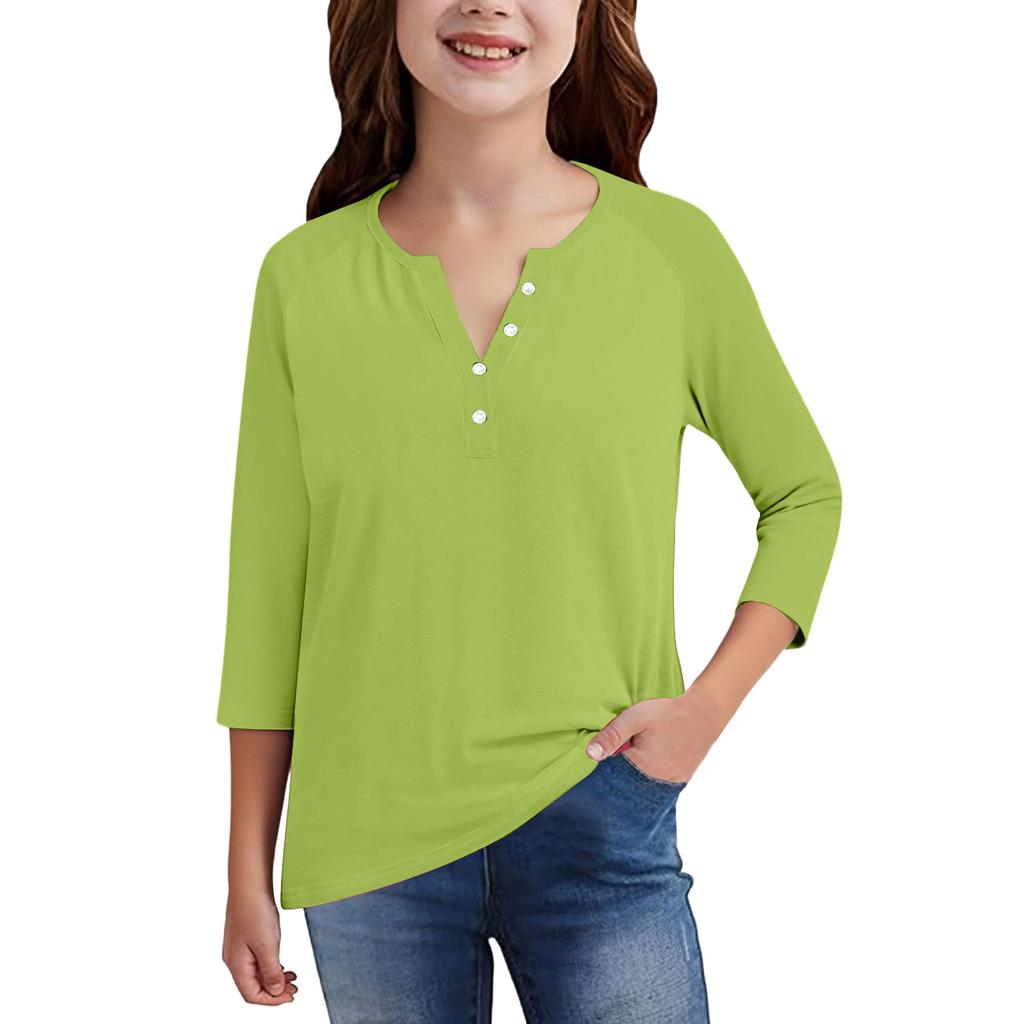 Print Tops For Youth Girls Round Neck 3/4 Sleeves T-Shirts Trendy Tops Outfit Tees