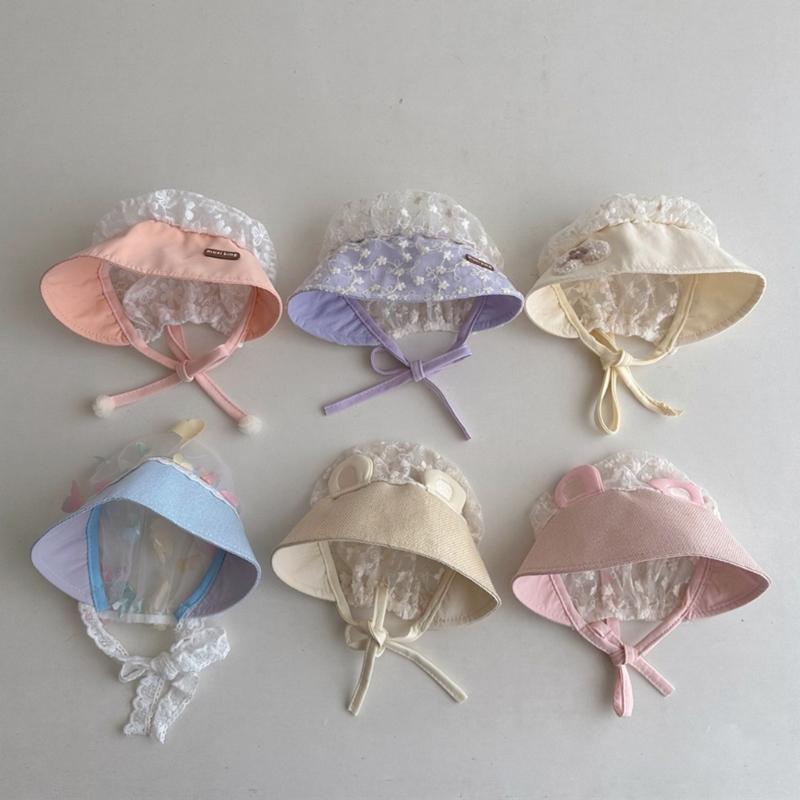 Cute Girls Fetal Caps for Infants Lovely Baby Fisherman Hat Lace Printed Bonnet for Indoor Outdoor Activities