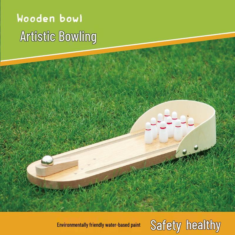 Wooden Mini Bowling: Parent-Child Interactive Stress-Relief Table Game for Kids and Adults
