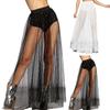 Sexy Skirt Shiny Elastic High Waist Perspective Rhinestones Decor Maxi Skirt