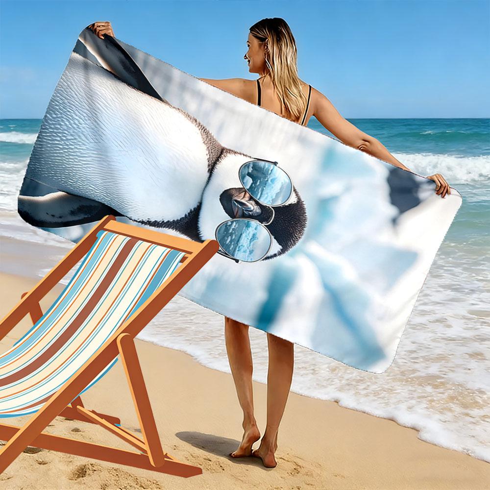 Cool penguin vibes Print beach towel, quick drying, suitable for travel, outdoor sports, jogging, the beach and swimming, gift