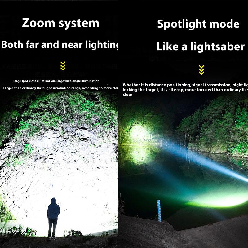 Powerful LED Flashlight Portable Zoomable Torch Waterproof Outdoor Hiking Emergency Fishing Camping Laser Flashlights