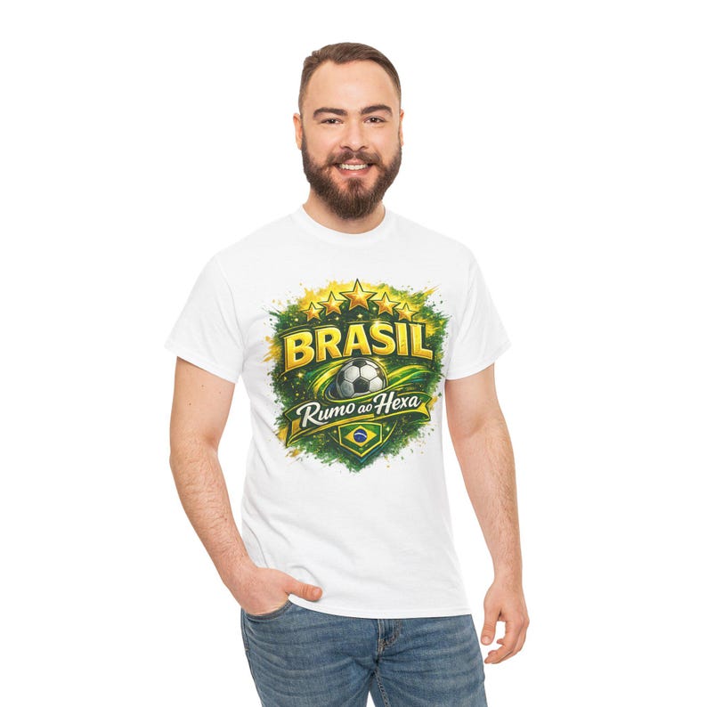 Brasil Rumo ao Hexa T-Shirt | Soccer Football Brazil Flag Crest M