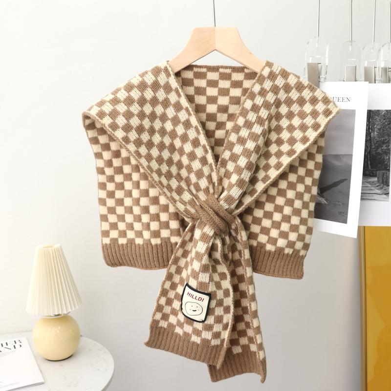 Koreański Sweter z Czystego Koloru Ciepły Szal Zimowy Damski Bluzka Ramiona Fałszywy Kołnierz Peleryna Wiązany Szalik Ochraniacz Na Szyję Szalik Dla Kobiet