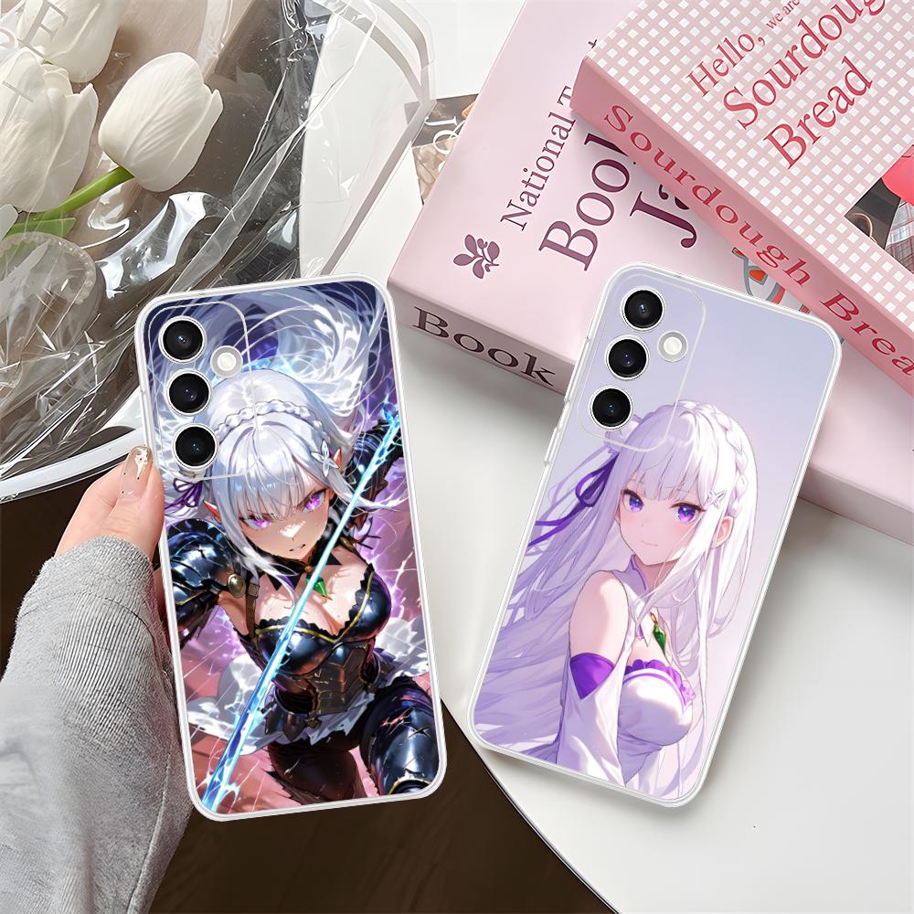 ReZero Emilia Waifu Mobile Phone Case for Samsung Galaxy S25 S24 S23 S22 S21Plus FE Ultra Clear Colorful Cover Pretty Luxury